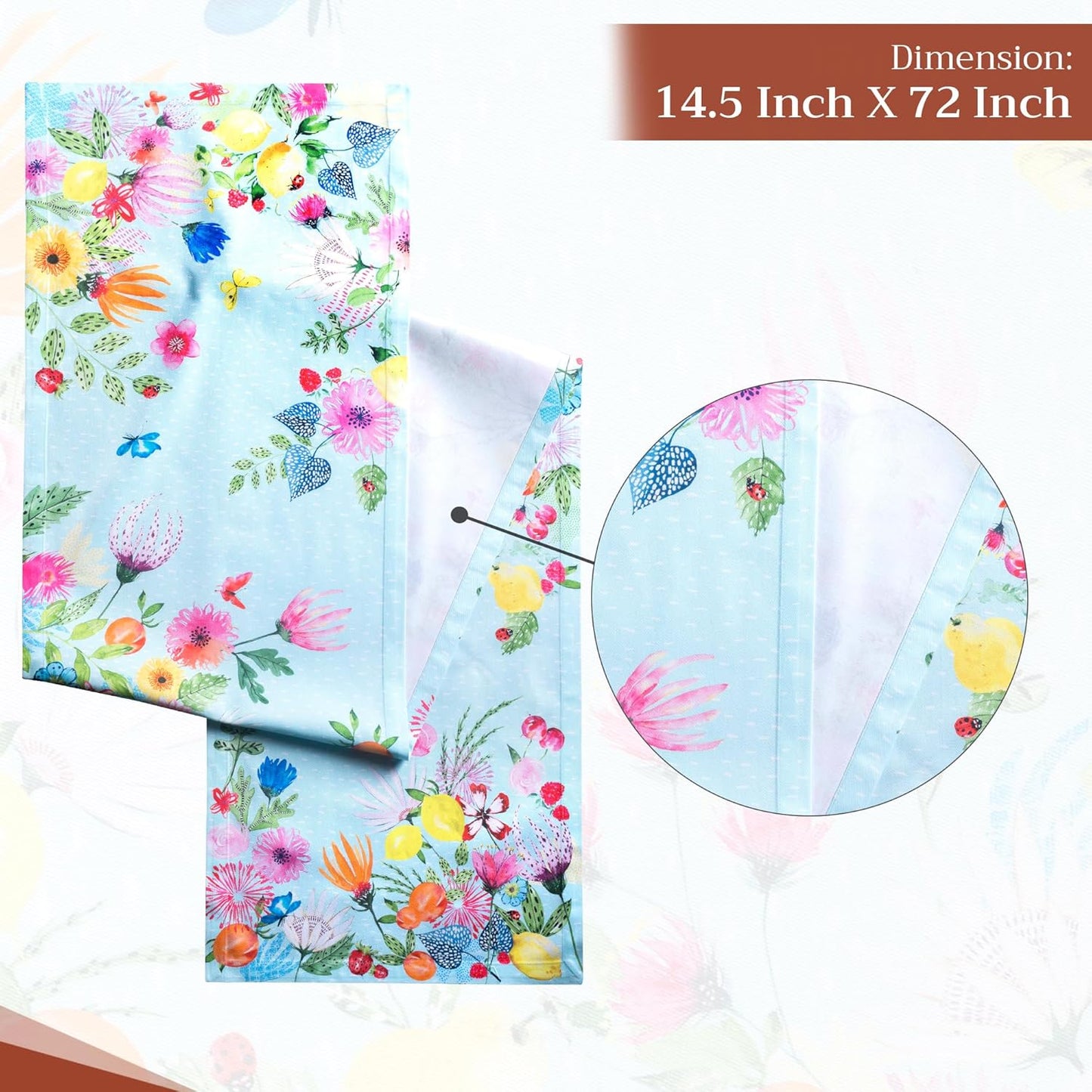 Maison d' Hermine Table Runner 100% Cotton Single Layer Table Runners 72 inches Long Decorative for Home Kitchen Dining Party Wedding Bridal Shower Spring Summer (Jardin D'Ete - Mint, 14.50" x 72")