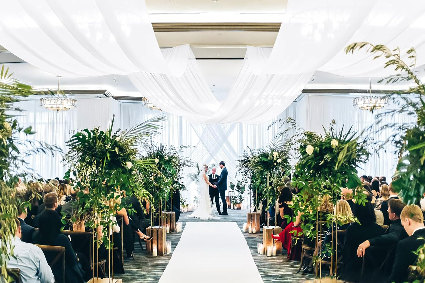 6 Panels White Ceiling Drapes for Wedding, 5ftx30ft Ceiling Drapes Cheesecloth Sheer Fabric Curtain Wedding Arch Draping Fabric Romantic Ceiling Decorations for Wedding Party Ceremony Stage