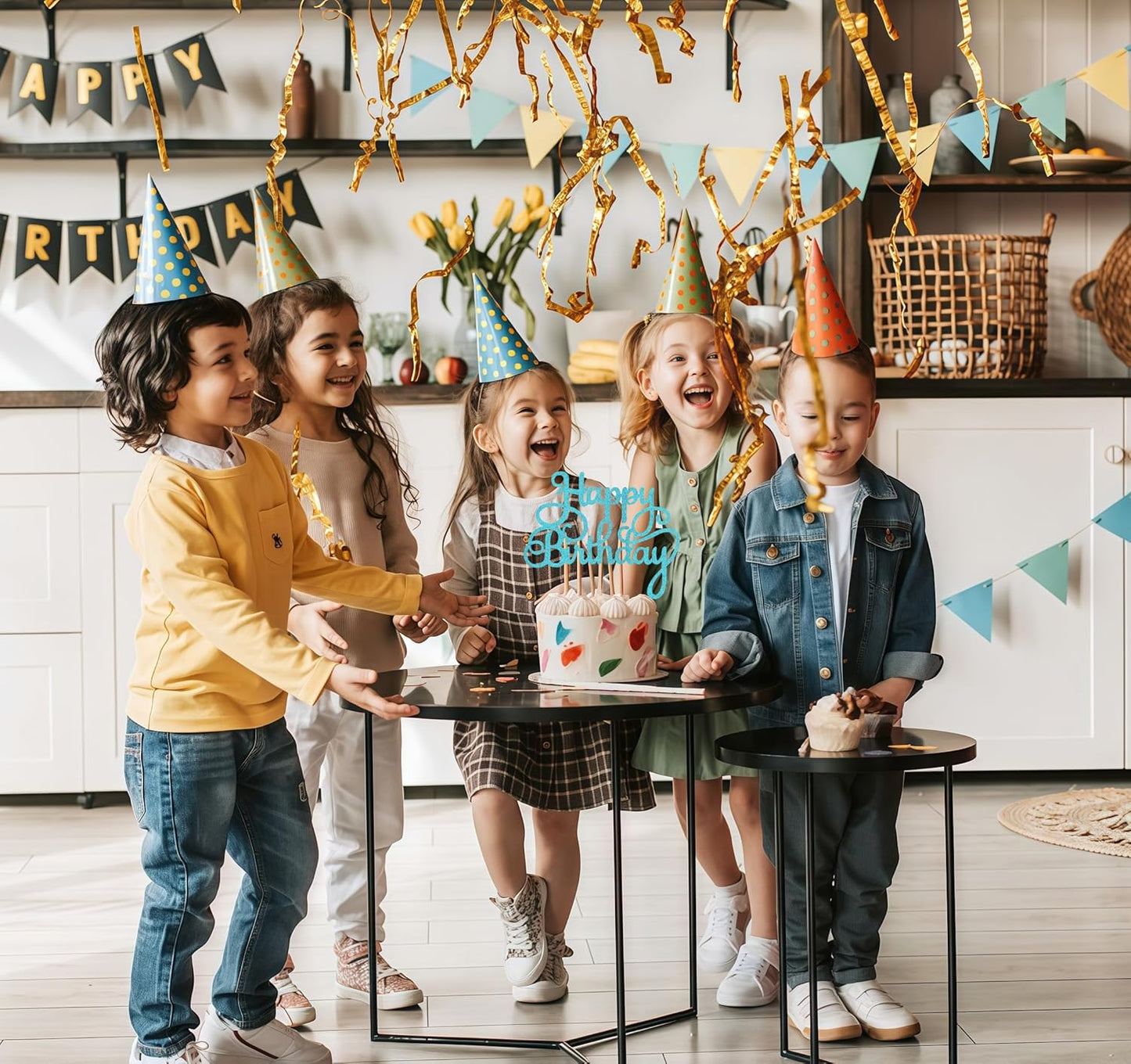 Happy Birthday Cake Topper - Sky Blue Glitter Birthday Party Cake Decoration Supplies - Happy Birthday Cake Decor, for Anniversary/Birthday Party Supplies Photo Booth Props