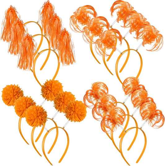 Censen 12 Pcs Halloween Pom Pom Party Headbands Tinsel Ponytails Spirit Head Bopper Headwear for Christmas Birthday Holiday