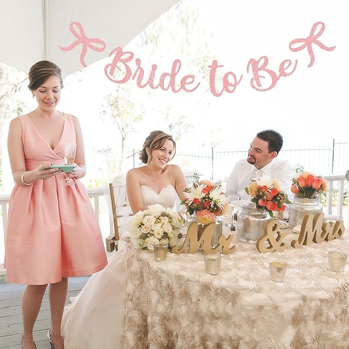 Bride to Be Banner, Rose Gold Bride to Be with Bow Glitter Bachelorette Bridal Party Banner BRIDE TO BE Sign for Rose Gold Bachelorette Bridal Shower Wedding Engagement Hen Party Decorations