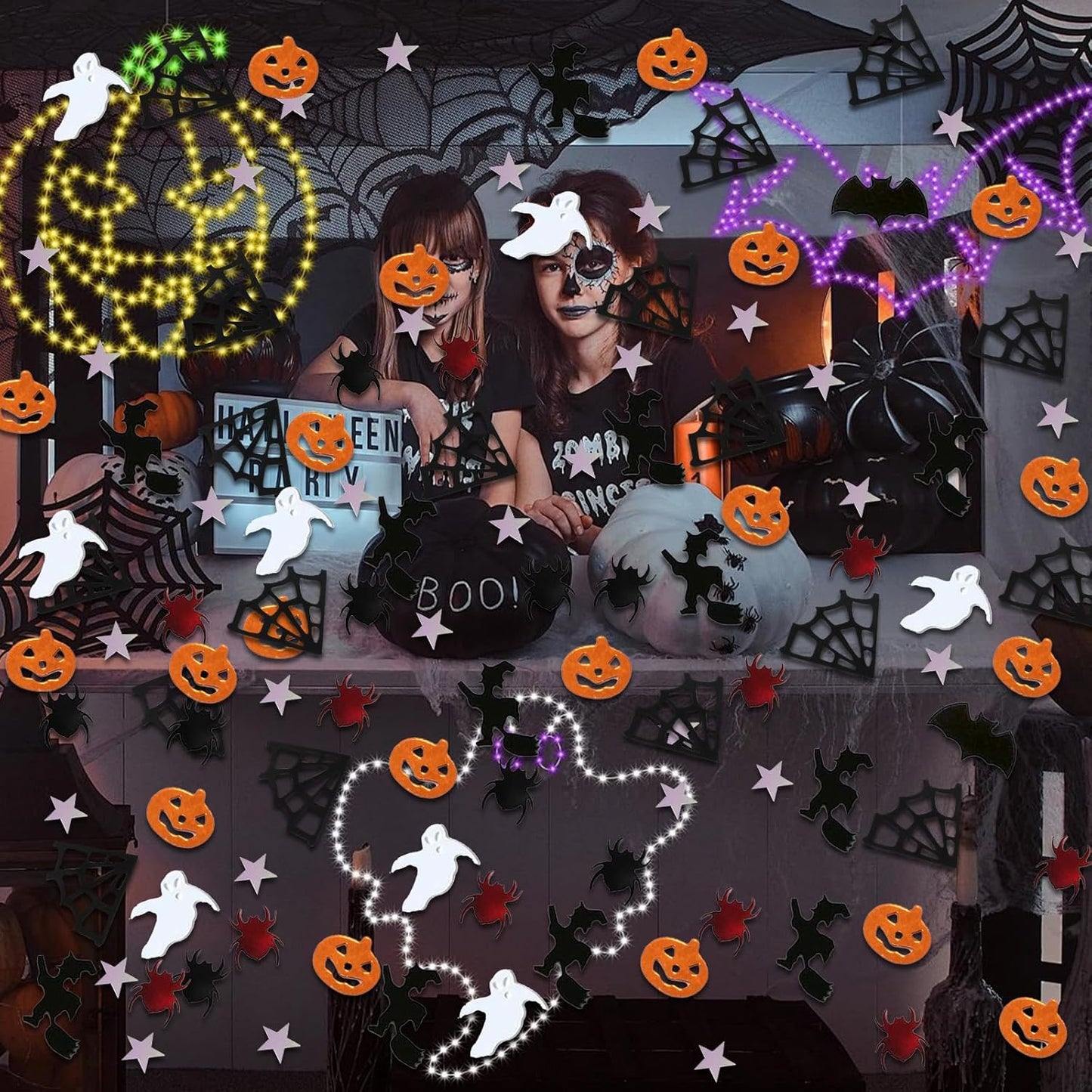 Halloween Party Table Scatter Confetti, 3000 Pcs Pumpkin Spider Bat Star Foil Metallic Confetti for Halloween Party Table Decorations