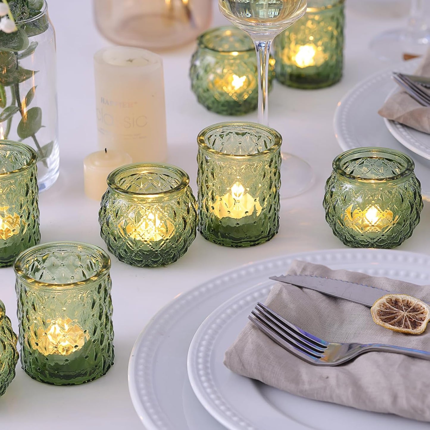 36pcs Assorted Green Votive Candle Holders, Tea Lights Candle Holder for Table Centerpiece, Green Candle Holders for Wedding, Bridal Shower and Tea Party Decorations