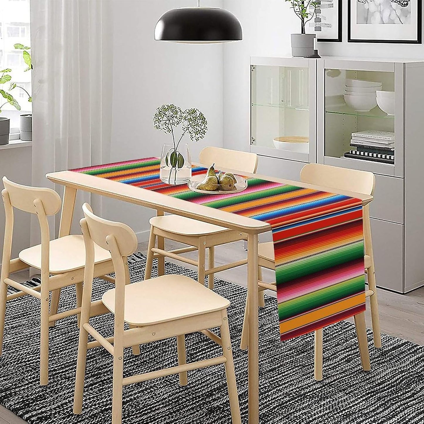 Mexican Table Runner,Colorful Stripe Art Table Runner for Kitchen Dining Table Home Party Decoration 13x108 Inch