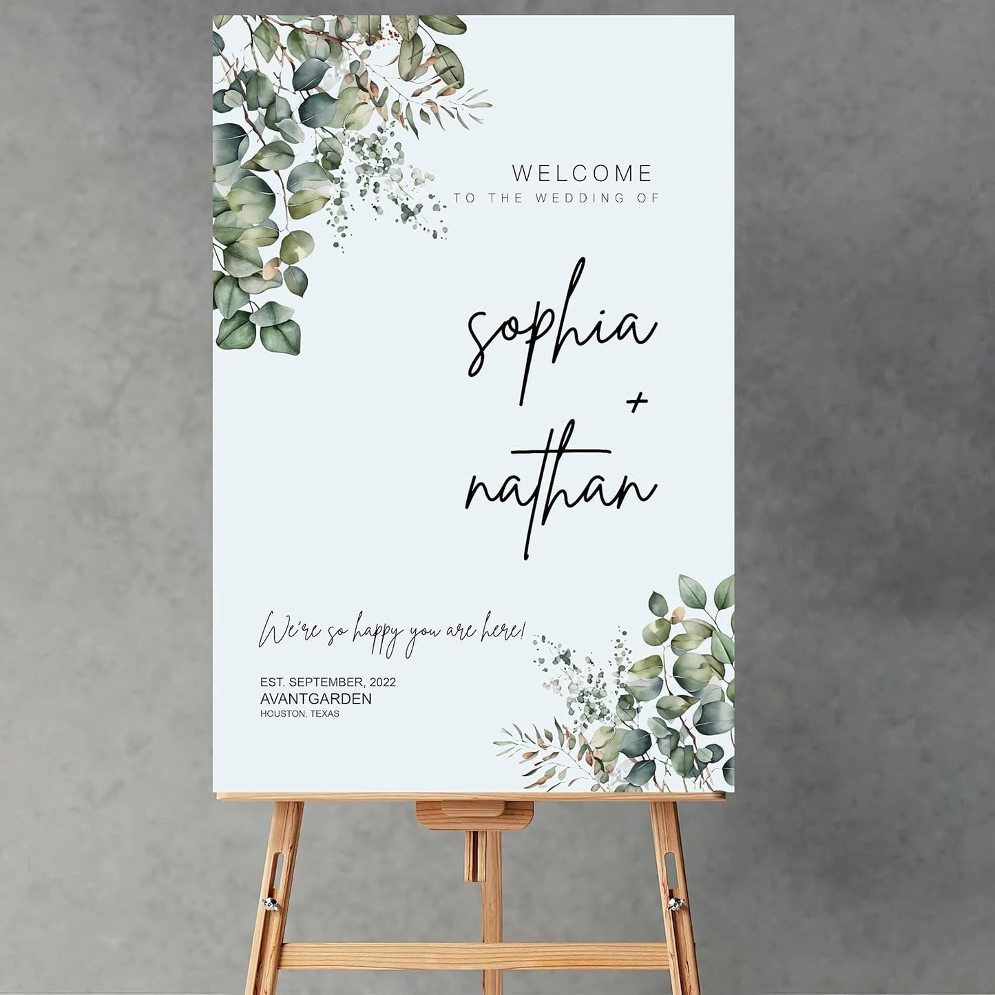 Wedding welcome sign, Greenery welcome sign, Modern greenery eucalyptus wedding sign
