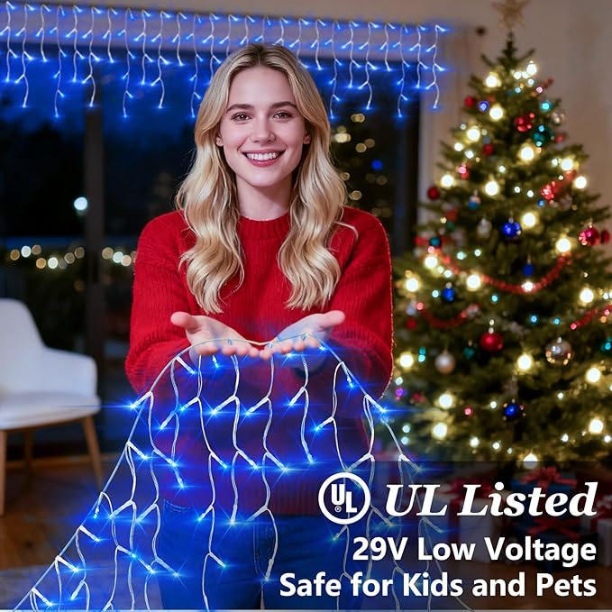1332 LED 132ft Christmas String Lights Outdoor, 12 Modes Dimmable Curtain Lights with 296 Drops, Waterproof Fairy Lights with Timer for Bedroom Window Holiday Wedding Home Xmas Decorations, Blue