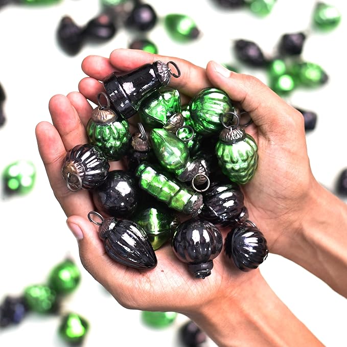 IndianShelf 300 Pieces Black & Green Glass Vintage Christmas Ornaments Mini Bulk Decorative Ornaments for Halloween, Christmas Tree, New Year, Valentine Day, Holidays, Event & Wedding(25 * 12 Boxes)