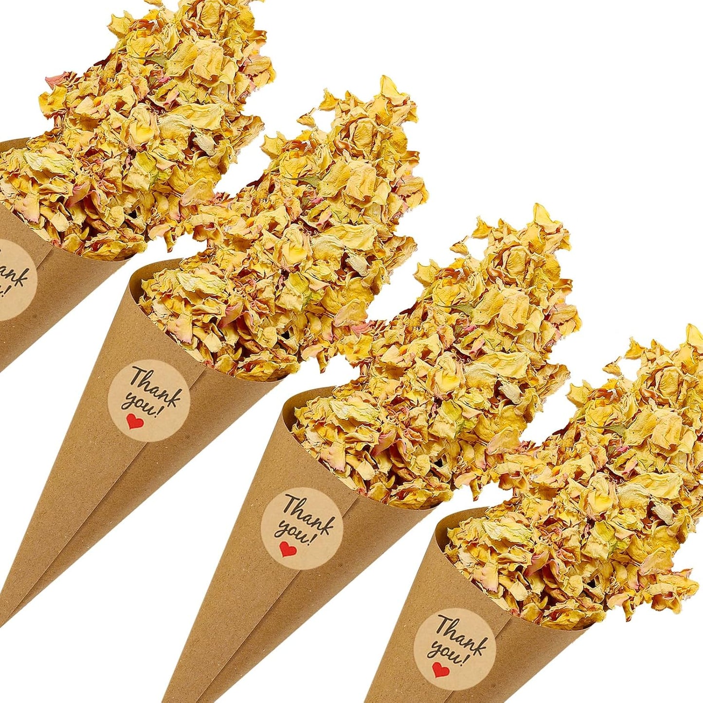 PATIKIL Dried Flower Confetti Cones, 30Pcs Paper Tapers Cone Holder with Dried Rose Petal / Sticker for Wedding Party Engagement Birthday DIY Decoration, Light Yellow/Pink
