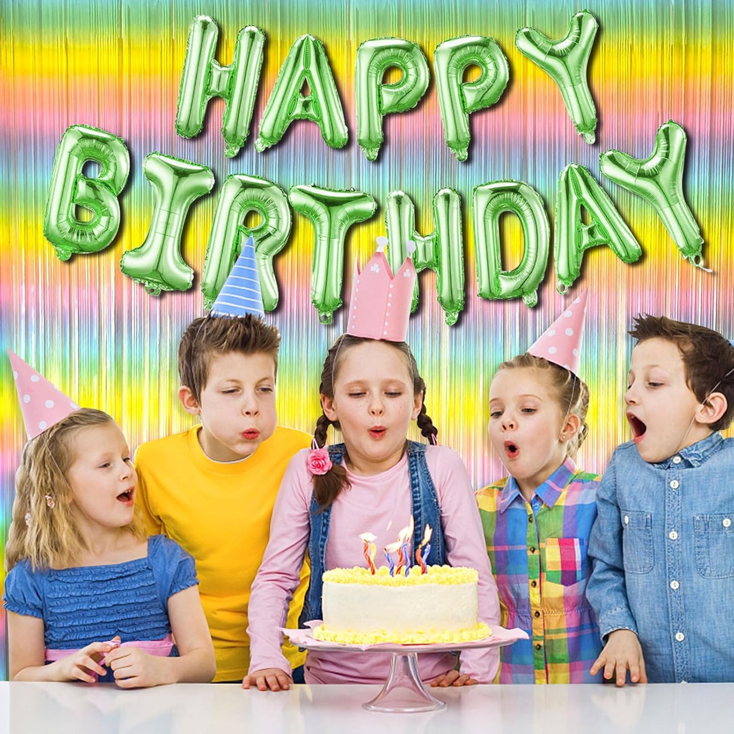 Pastel Rainbow Foil Fringe Curtain Streamers Party Backdrop Foil Fringe Backdrop Curtains Tinsel Streamers for Birthday Party Easter Decorations