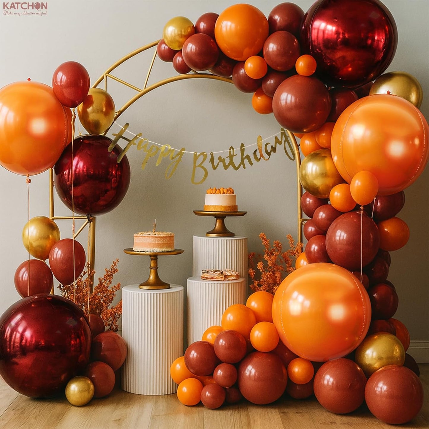 Katchon, Large Metallic Maroon and Orange Foil Balloons -22 Inch-pack of 6 | Fall Decorations For Home | Halloween Decor | Thanksgiving Decorations | 4D Foil balloons,Orange and red Party Decorations