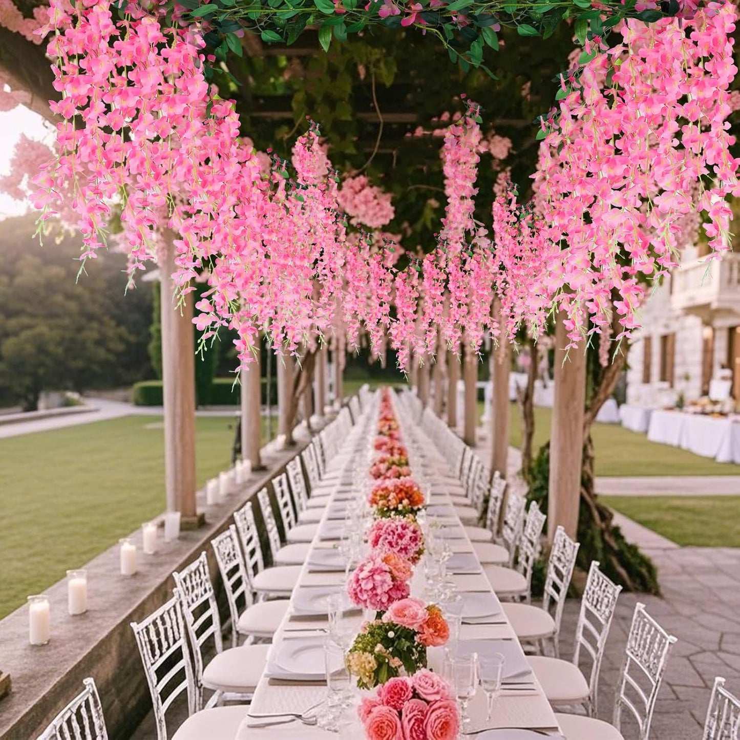 Wisteria Artificial Flowers Garland，10Pcs Total 60ft Silk Fake White Wisteria Flowers Hanging for Home Garden Wedding Arch Party Indoor Outdoor Decor(10,Pink)
