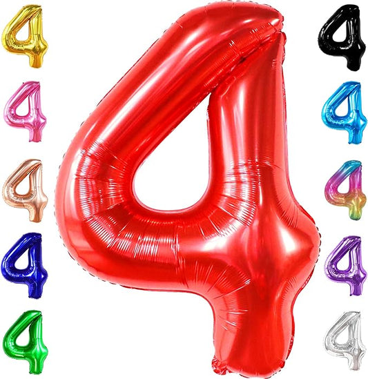 KatchOn, Giant Red Number 4 Balloons for Birthdays - 40 Inch | Red 4 Balloon Number | 4th Birthday Balloons for Boys and Girls | Number Balloons for 4th Anniversary Decorations