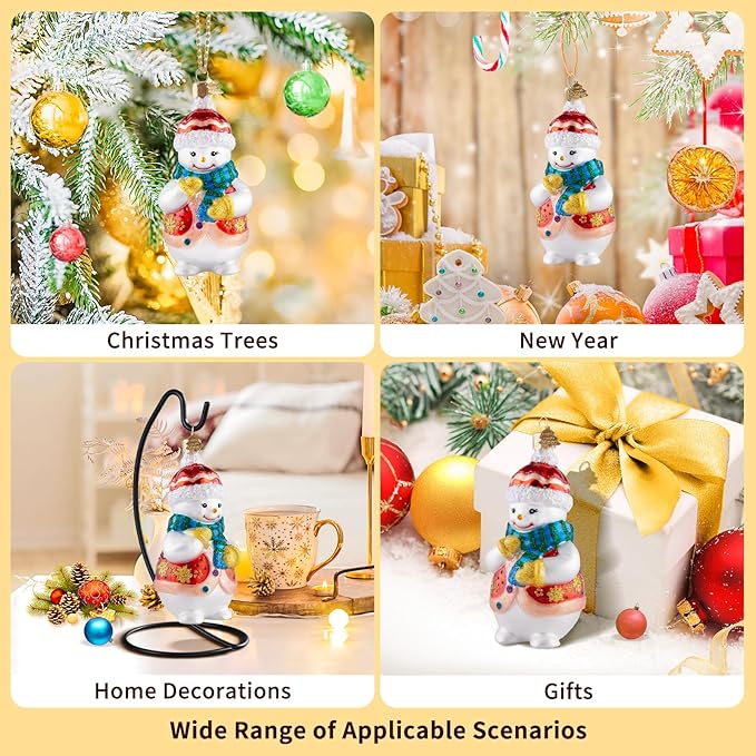 Snowman Christmas Ornaments,Glass Blown Ornaments for Christmas Tree, Red Snowman Collection Figurine Hanging Ornaments,Christmas Decorations for Xmas Tree Holiday Party Daily Decor Gifts