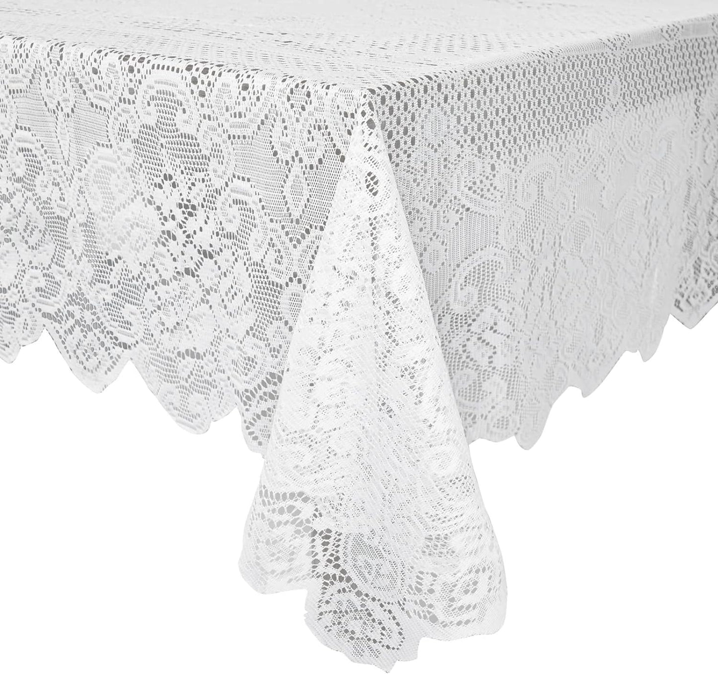 Juvale Rectangular Lace Tablecloth - White Lace, 54 x 72 in Vintage Floral Scalloped Polyester - Wedding & Tea Party Table Cloth & Baby Shower Tablecloth