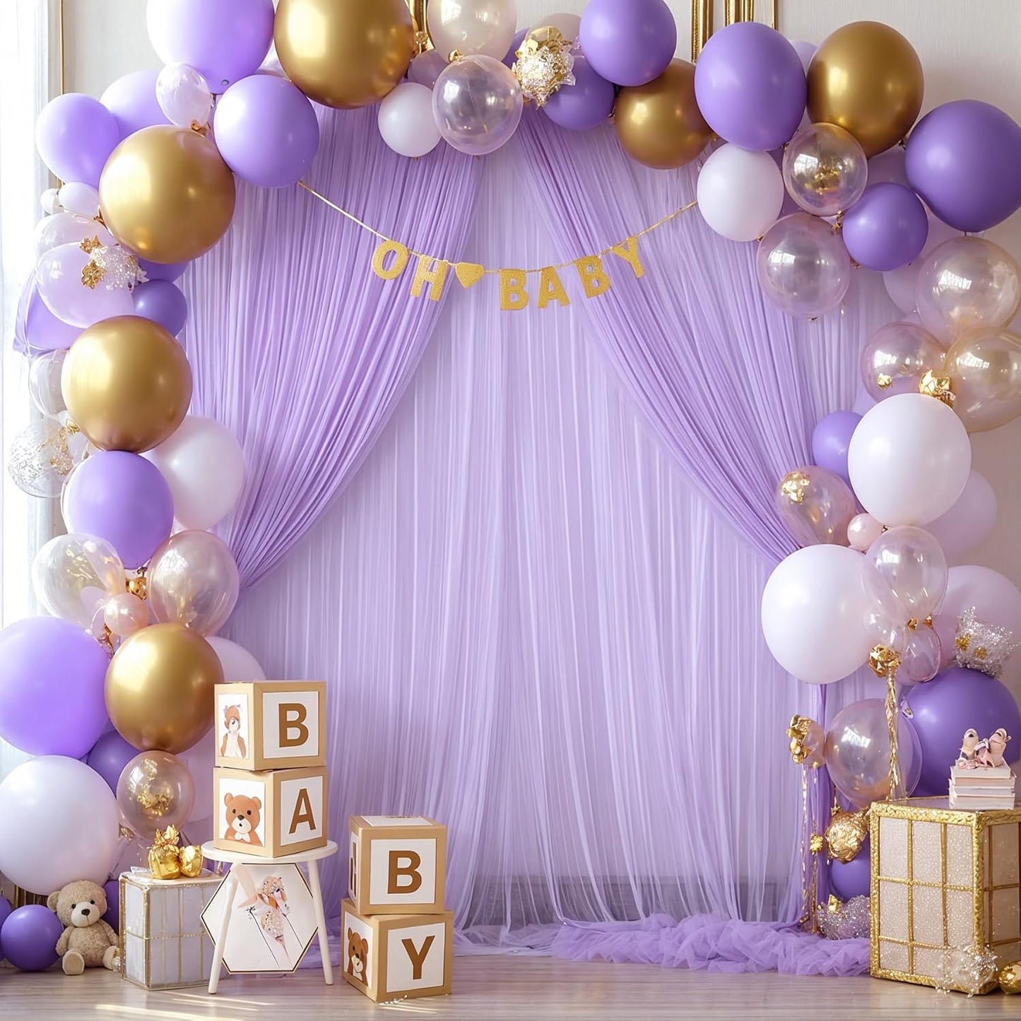 Lavender Tulle Backdrop Curtains for Parties Baby Shower Birthday Wedding 10ft X 8ft Sheer Backdrop Curtains for Butterfly Elephant Memaid Photoshoot Decorations