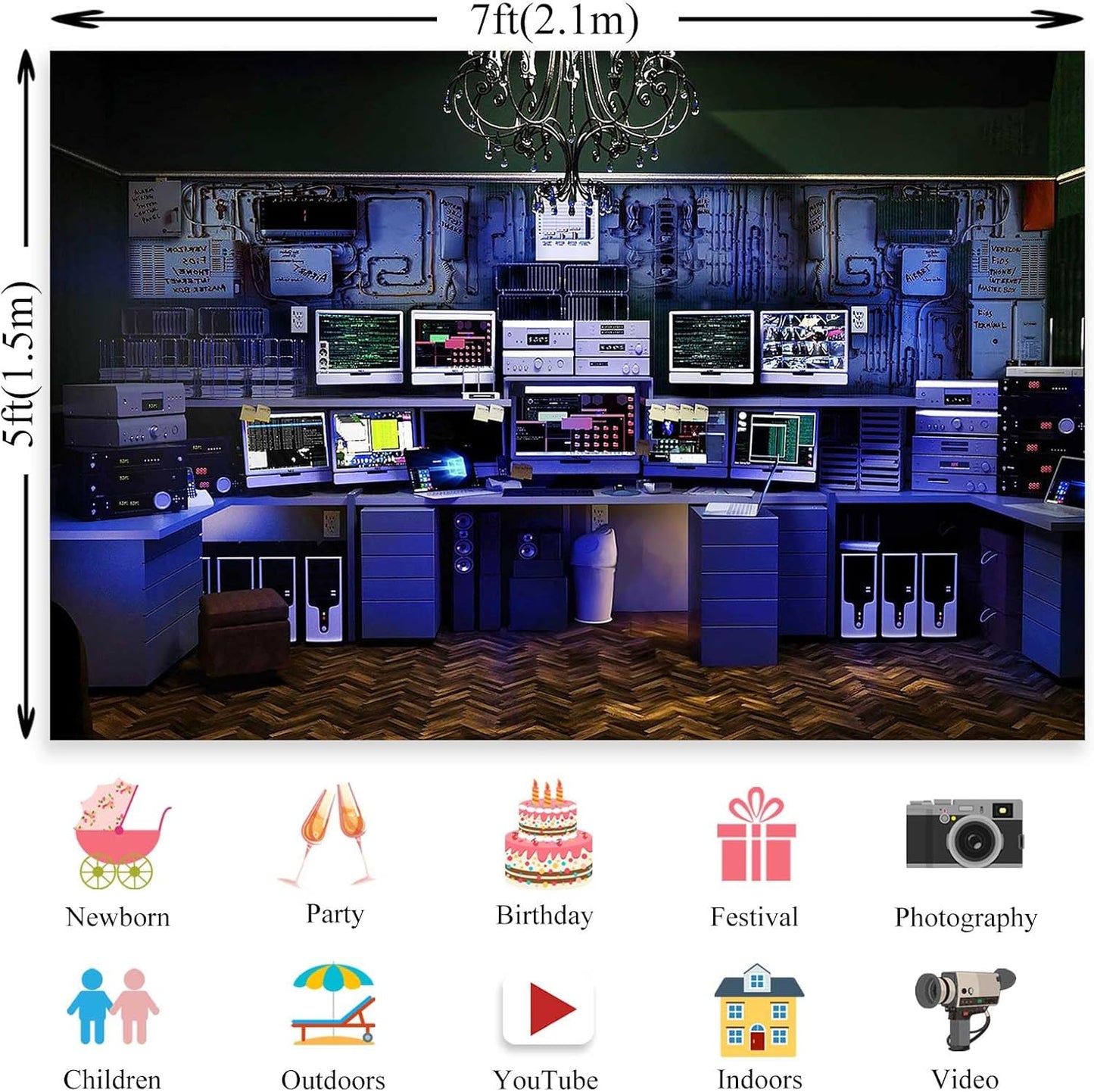 Computer Photo Backdrop Technology Office Backdrop Vintage Blue Background for Boys Party Room Decor Photo Booth Props Supplies YUNBYW010