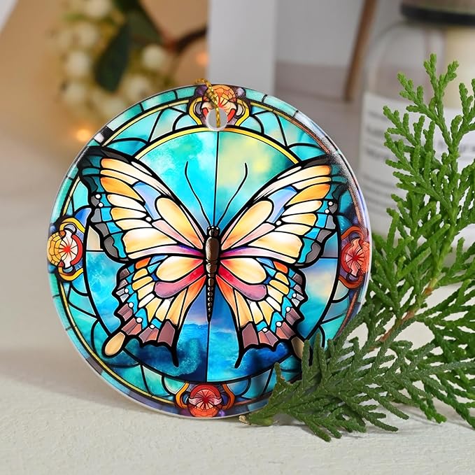 Butterfly Christmas Ornament - Ceramic Keepsake for Tree - Gifts for Butterfly Lovers