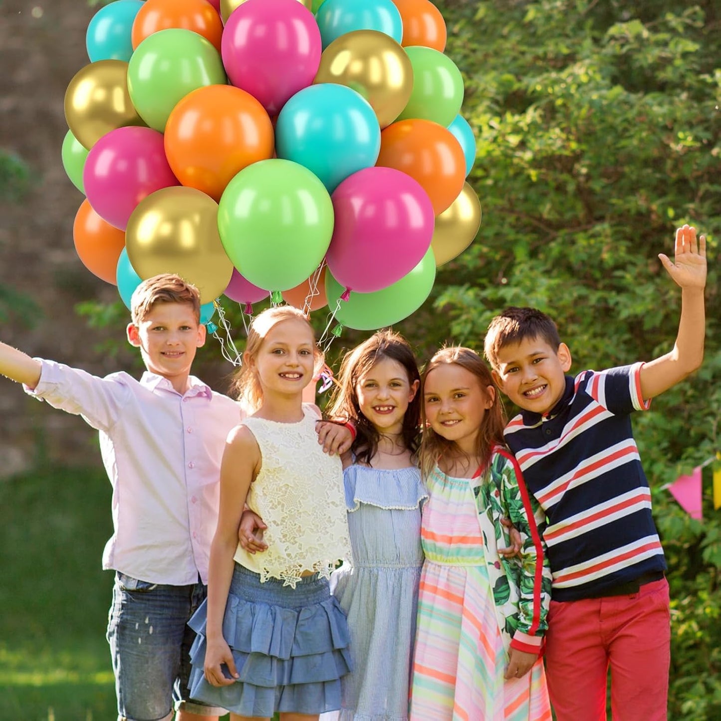 Paready Tropical Balloons Set, 50 Pcs Hawaiian Party Balloons, 12 Inch Hot Pink Orange Teal Green Metallic Gold Latex Balloons Colorful Helium for Baby Shower Summer Party Pool Beach Party Decorations