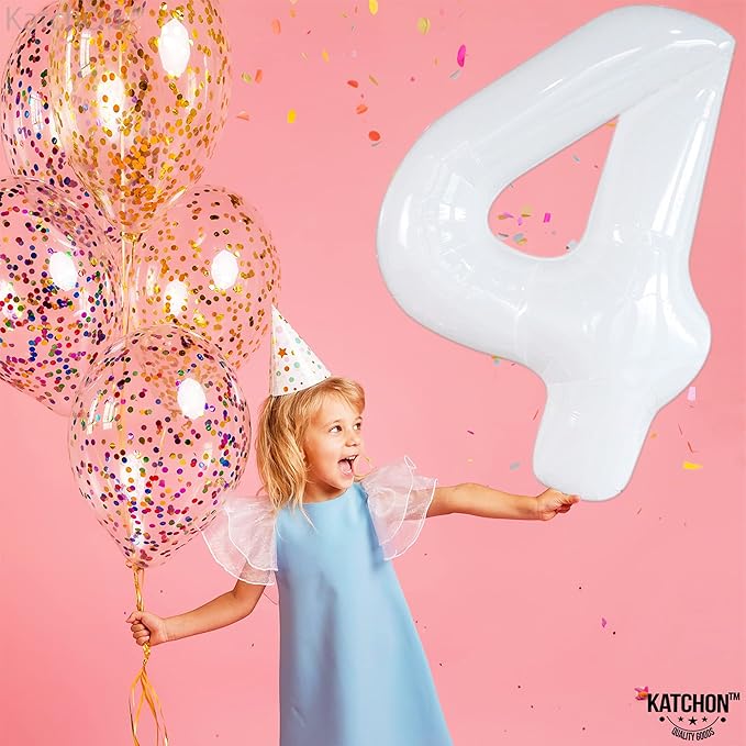 KatchOn, White Number 4 Balloons - 40 Inch | White Number 4 Balloons for Birthdays 4th | | white Number 4 Balloon for Unicorn Birthday, 4th Anniversary