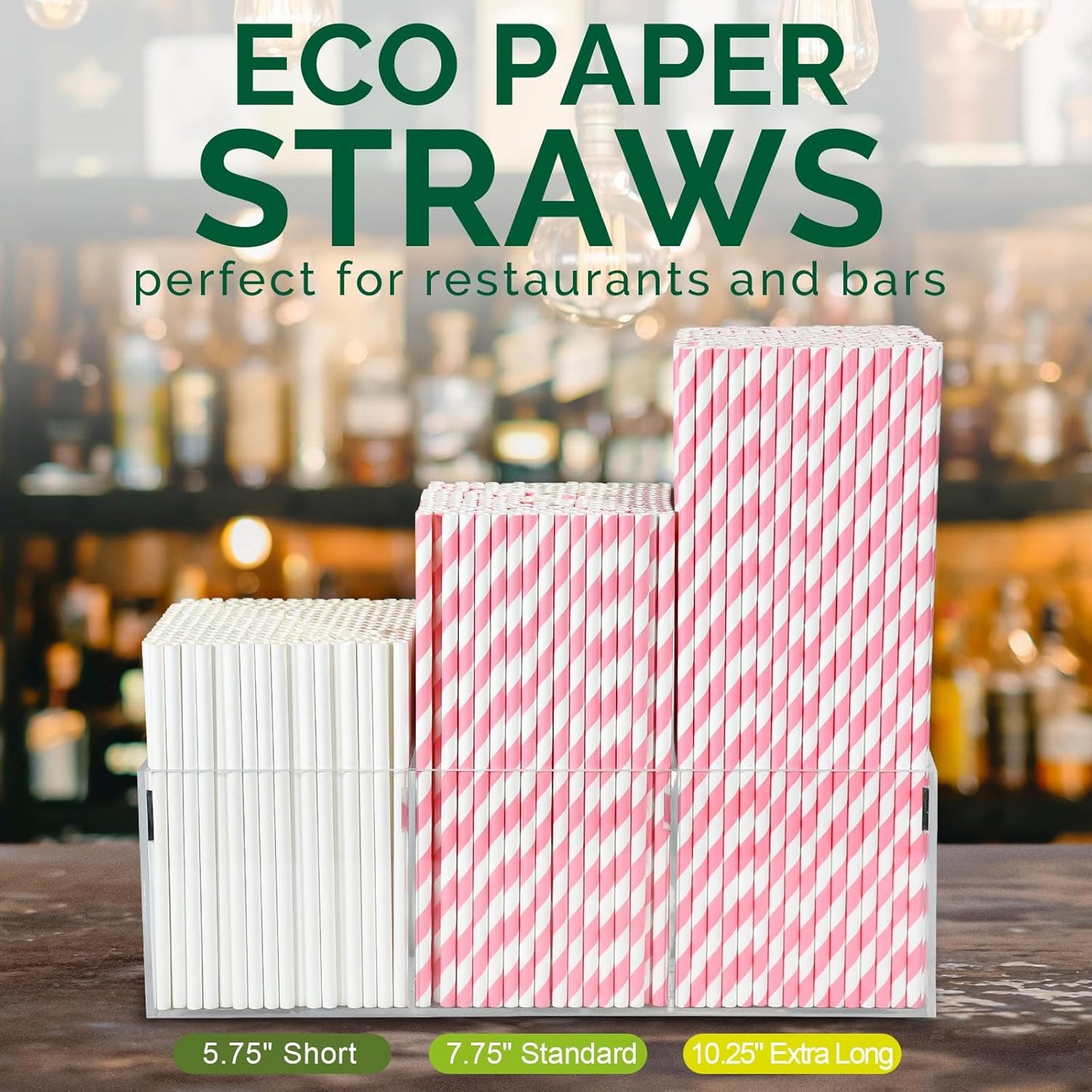 Biodegradable Pink Paper Straws for Drinking - 10 Inches Long, 0.24" Diameter, Pack of 100