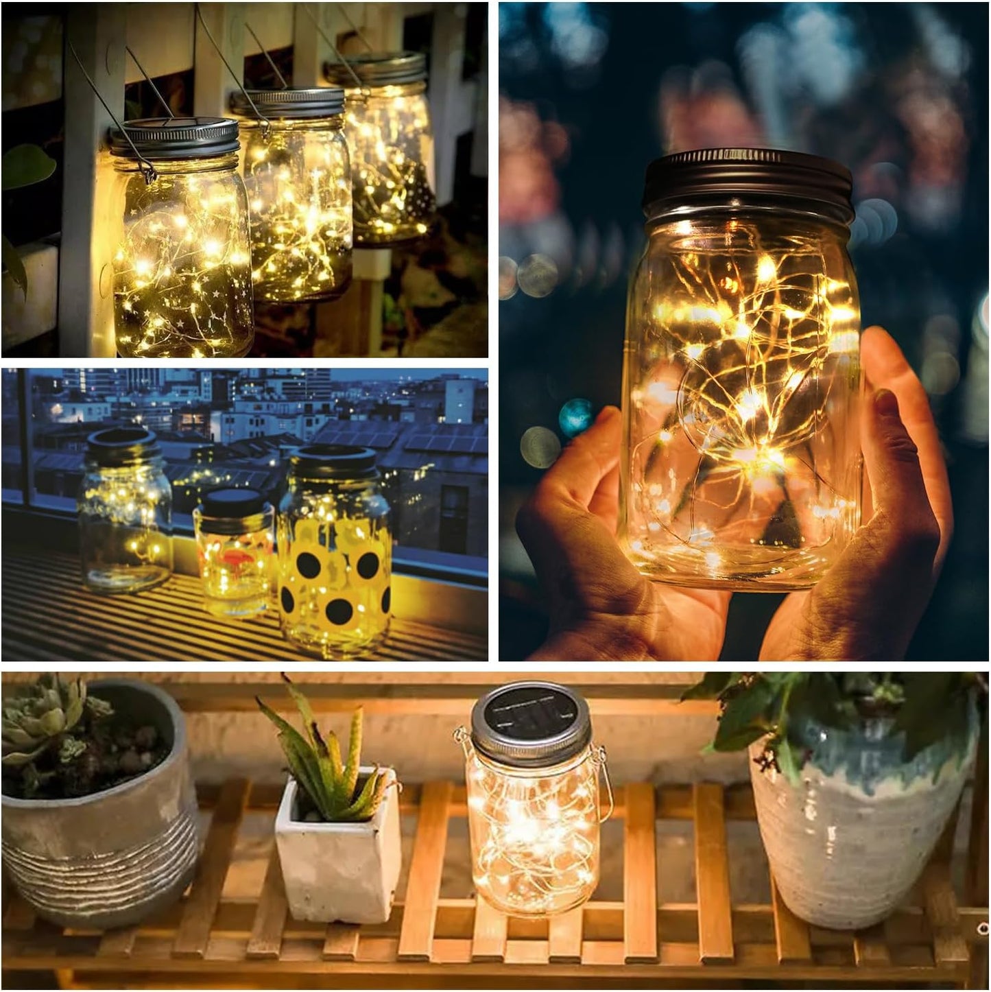 Urvoix Solar Mason Jar Lights - 8 Pack 30 Led Waterproof Jar Lids String Lights with 8 Handle (Jars Not Included), Perfect for Outdoor Garden Backyard Decorations