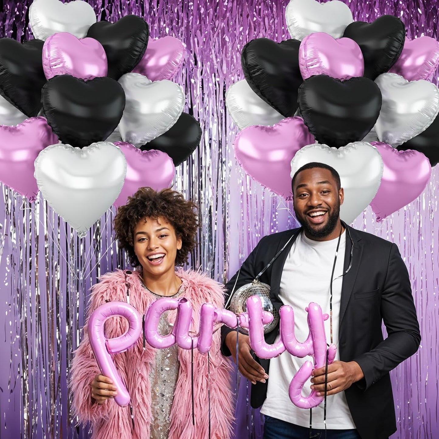 Black Purple Silver Heart Balloons,12Pcs 18Inch Silver Black Purple Heart Shaped Foil Helium Aluminum Film Balloons for Baby Shower Birthday Anniversary Wedding Engagement Party Decorations