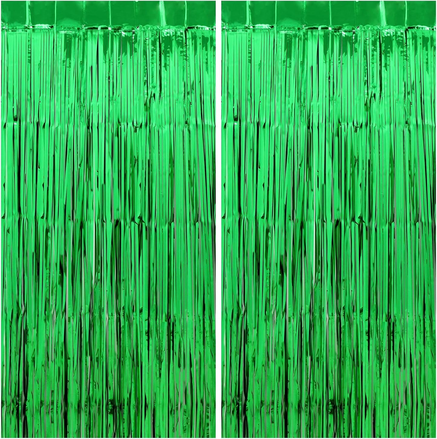 Green Streamers Party Decorations - Thicken 2 Pack 3.2 x 8.2 FT - Tinsel Foil Fringe Curtains Party Backdrop for Birthday, Dinosaur, Jungle, Football, Golf Party Decorations