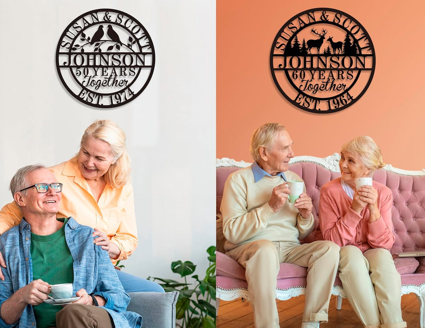 Personalized Christmas Gifts 2025, Custom 50th/40th/60th/70th/30th/1-99 Years Wedding Anniversary Sign Gifts for Couples Parents, Custom Metal Monogram Sign Personalized Family Name Signs (Deer)