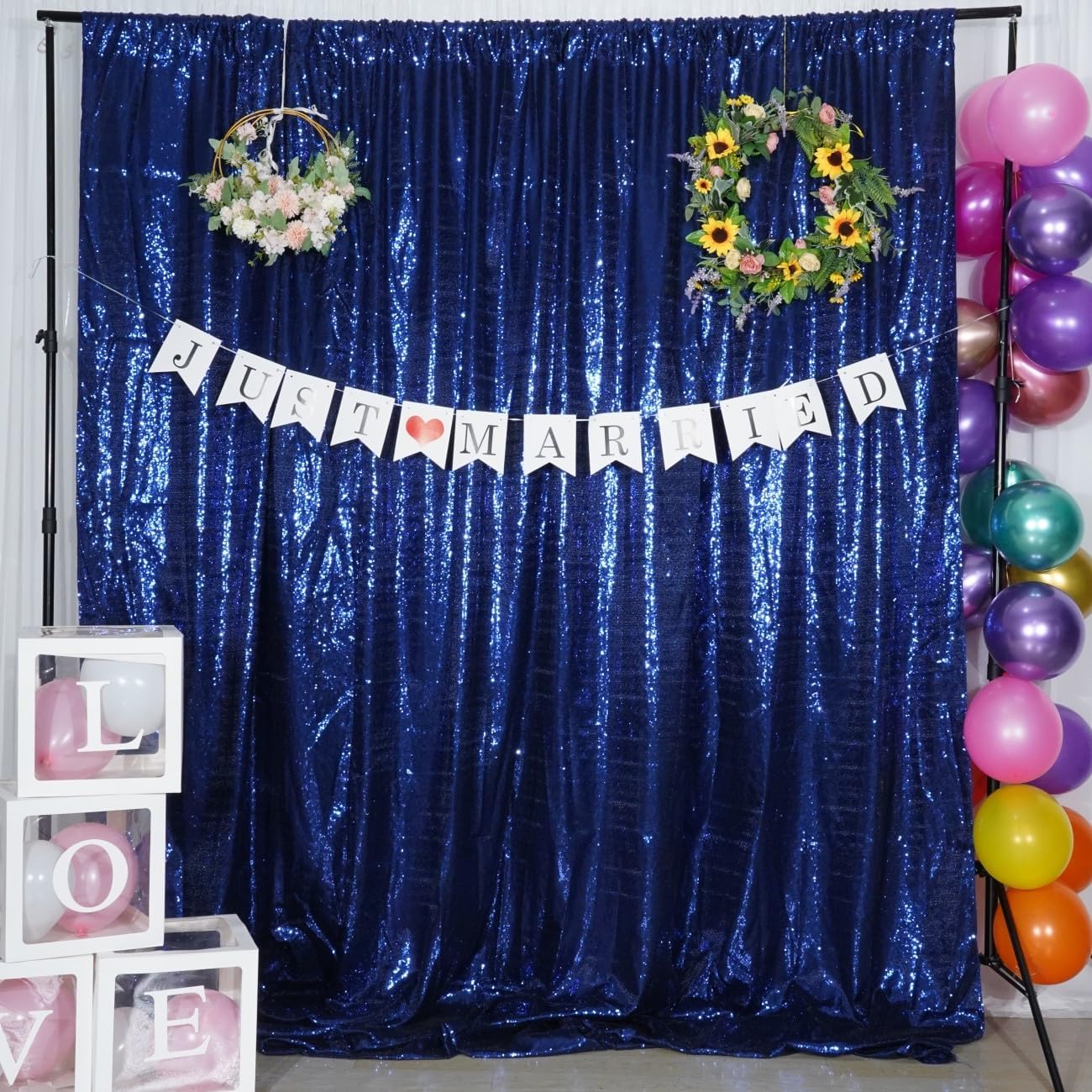 Poise3EHome 7Ft x 7Ft Navy Blue Sequin Backdrop, Glitter Thick Satin Sequin Background Drapes, Sequence Xmas Thanksgiving Backdrop for Wedding Party Holiday Festival Decor