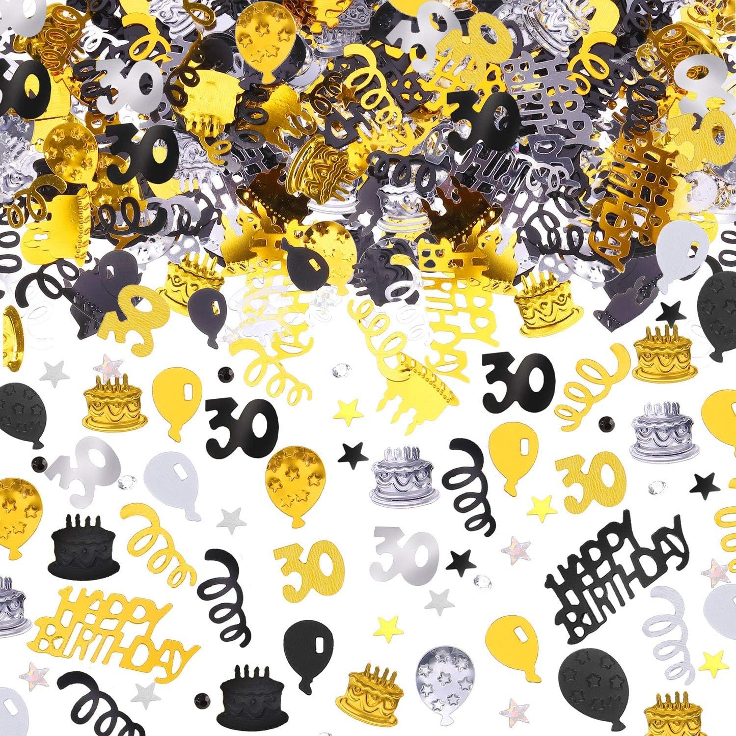 3000 Pieces 30th Birthday Confetti Number Foil Balloon 30 Table Confetti Scatters Birthday Cake Metallic Decorations for Anniversary Wedding Party
