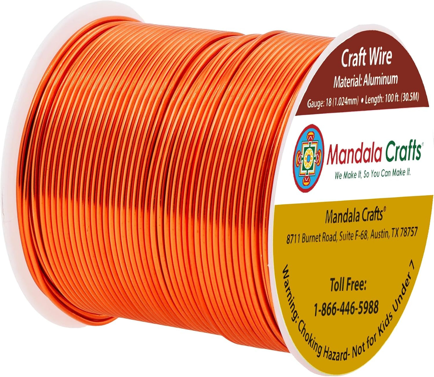Mandala Crafts 18 Gauge Anodized Aluminum Craft Wire for Jewelry Making - 100 FT Colored Flexible Burnt Orange Wire - Bendable for Bonsai Armature Crafting Sculpting