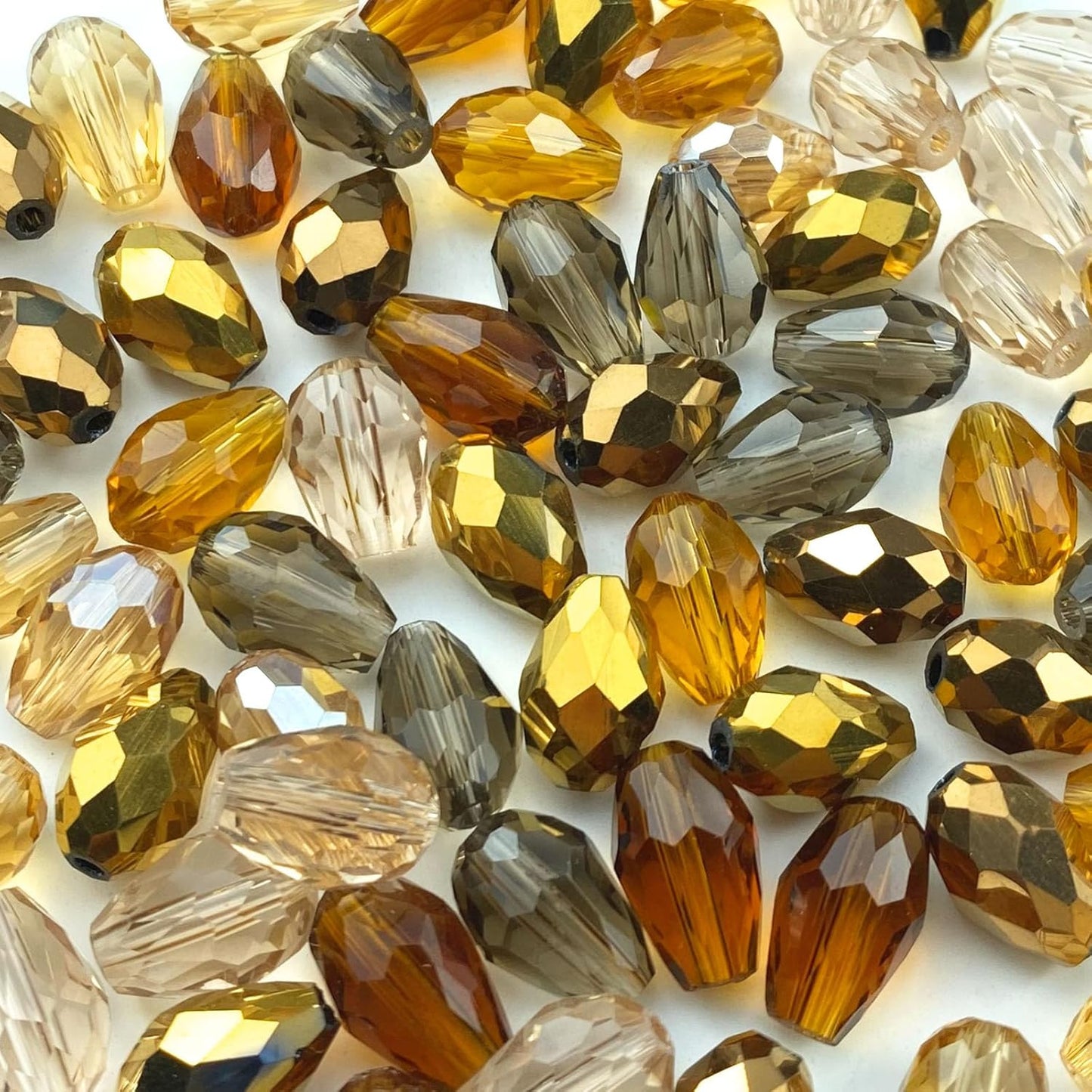 200pcs 4x6mm Teardrop Crystal Glass Beads Vertical Hole Faceted Loose Spacer Beads for DIY Craft Jewelry Making Necklace Bracelet Earring Wind Chimes(Brown Series)