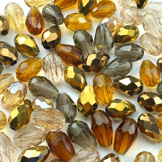 200pcs 4x6mm Teardrop Crystal Glass Beads Vertical Hole Faceted Loose Spacer Beads for DIY Craft Jewelry Making Necklace Bracelet Earring Wind Chimes(Brown Series)