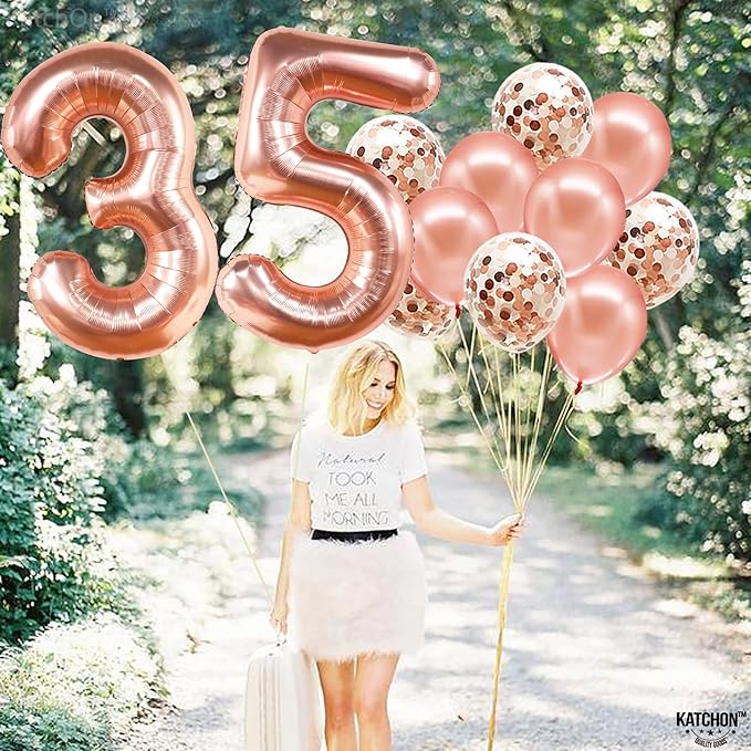 KatchOn, Rose Gold 35 Balloon Numbers - 40 Inch | Rose Gold 35 Balloons for 35th Birthday Anniversary Decorations | Mylar Balloons for Women Men 30th Birthday Party Decorations