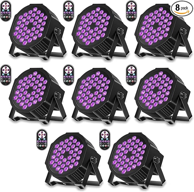 U`King Black Lights UV 36 LED Blacklight Glow in The Dark Black Light DMX Sound Activated Portable Stage Lights for Parties Birthday Wedding DJ Stage (8 Packs)