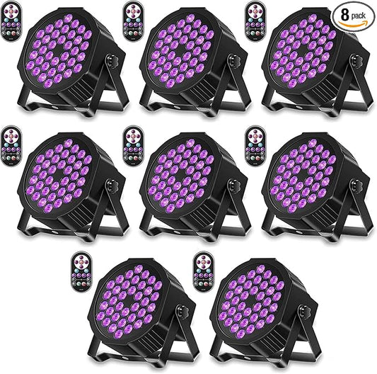U`King Black Lights UV 36 LED Blacklight Glow in The Dark Black Light DMX Sound Activated Portable Stage Lights for Parties Birthday Wedding DJ Stage (8 Packs)