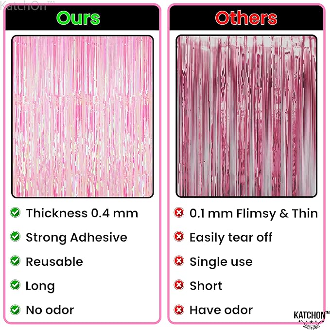 KatchOn, XtraLarge Iridescent Pink Backdrop Curtain - 3.2x8 Feet | Pink Streamers for Birthday, Gender Reveal, Bachelorette, Wedding, Bridal Shower Decorations | Pink Iridescent Party Decorations