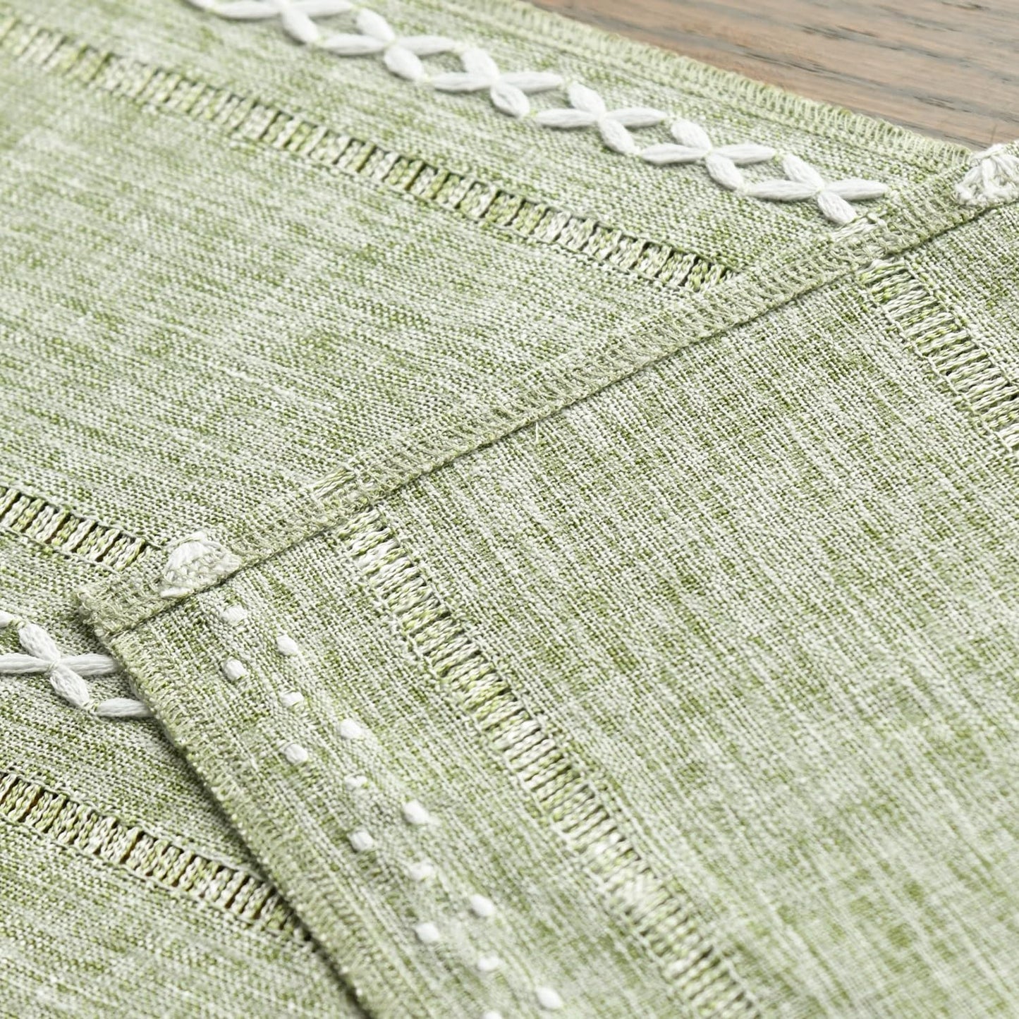 Artoid Mode Sage Green Rustic Cotton Linen Table Runner, Seasonal Embroidered Hollow Kitchen Dining Table Decoration for Home Party Decor 13x72 Inch