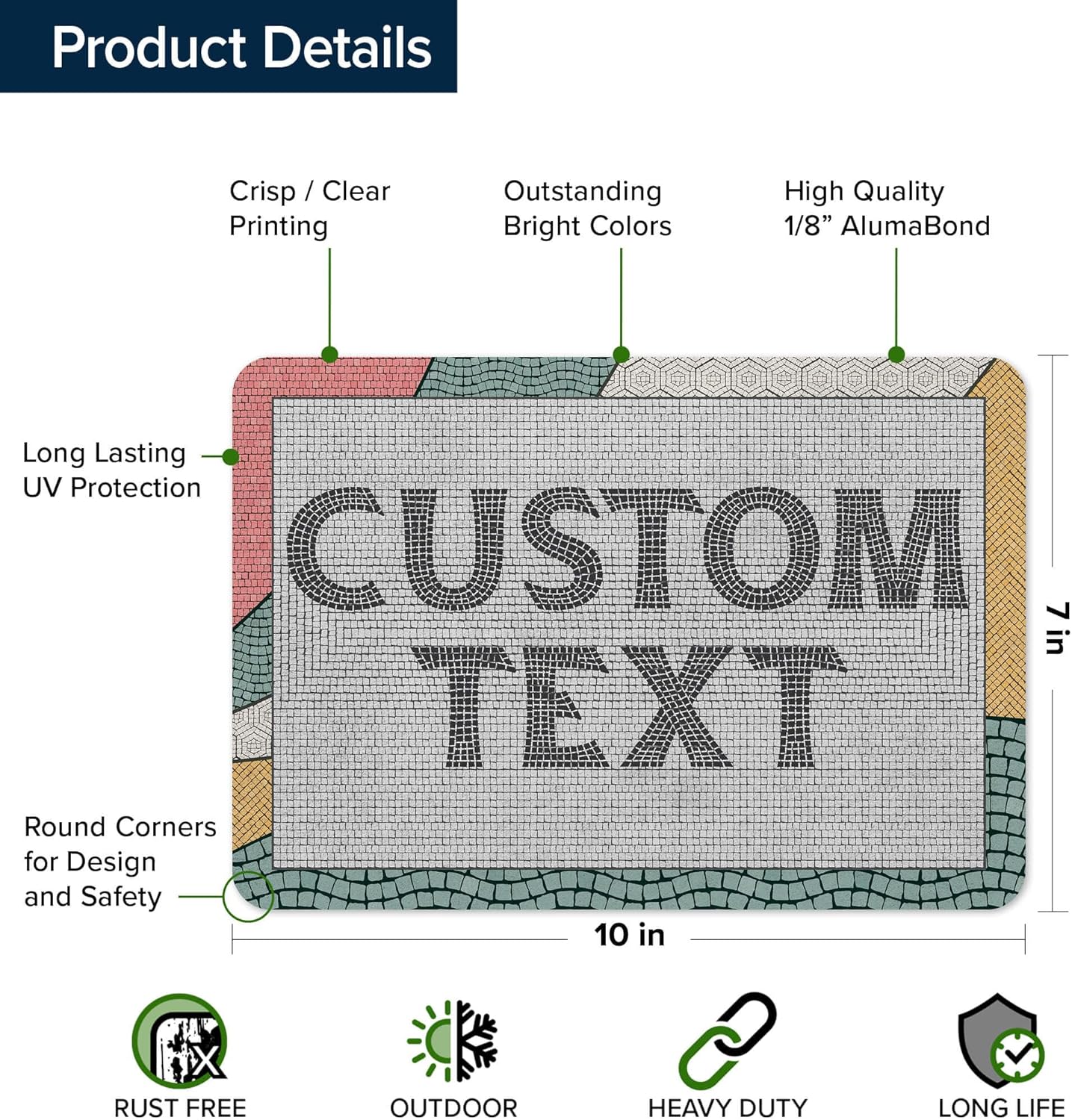 Custom Sign, Custom Street Sign, 11 Font Colors, 13 Font Styles, 4 Hole Options, 22 Sizes, 7x10 Inches, Rust Free DiBound, Fade Resistant, Made in USA by My Sign Center (Fauxsaic 2)