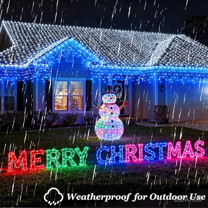 1332 LED 132ft Christmas String Lights Outdoor, 12 Modes Dimmable Curtain Lights with 296 Drops, Waterproof Fairy Lights with Timer for Bedroom Window Holiday Wedding Home Xmas Decorations, Blue