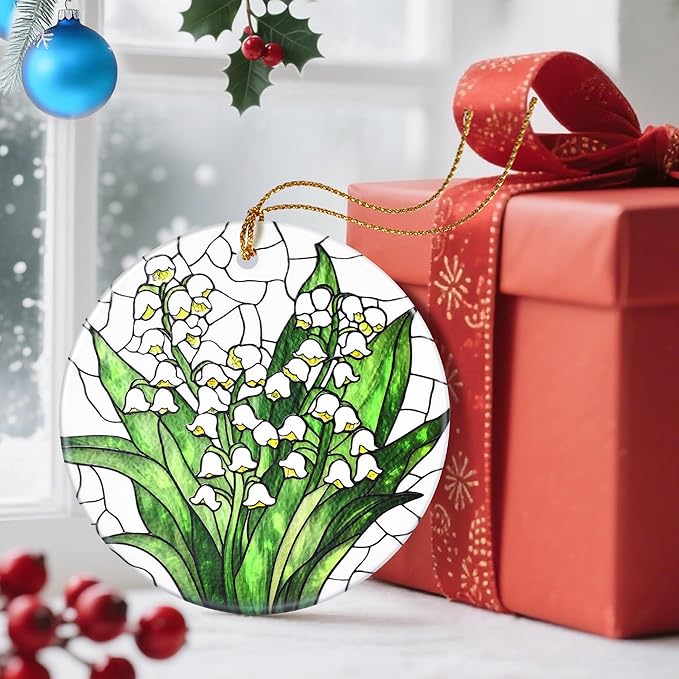 Christmas Ornaments, Dodosky 2.8in Ceramic Lily of The Valley Flower Ornament, Xmas Decor, Christmas Tree Ornaments, Xmas Decorations for Tree, Holiday Ornament, Gifts for Women, Mom, Flower Lovers