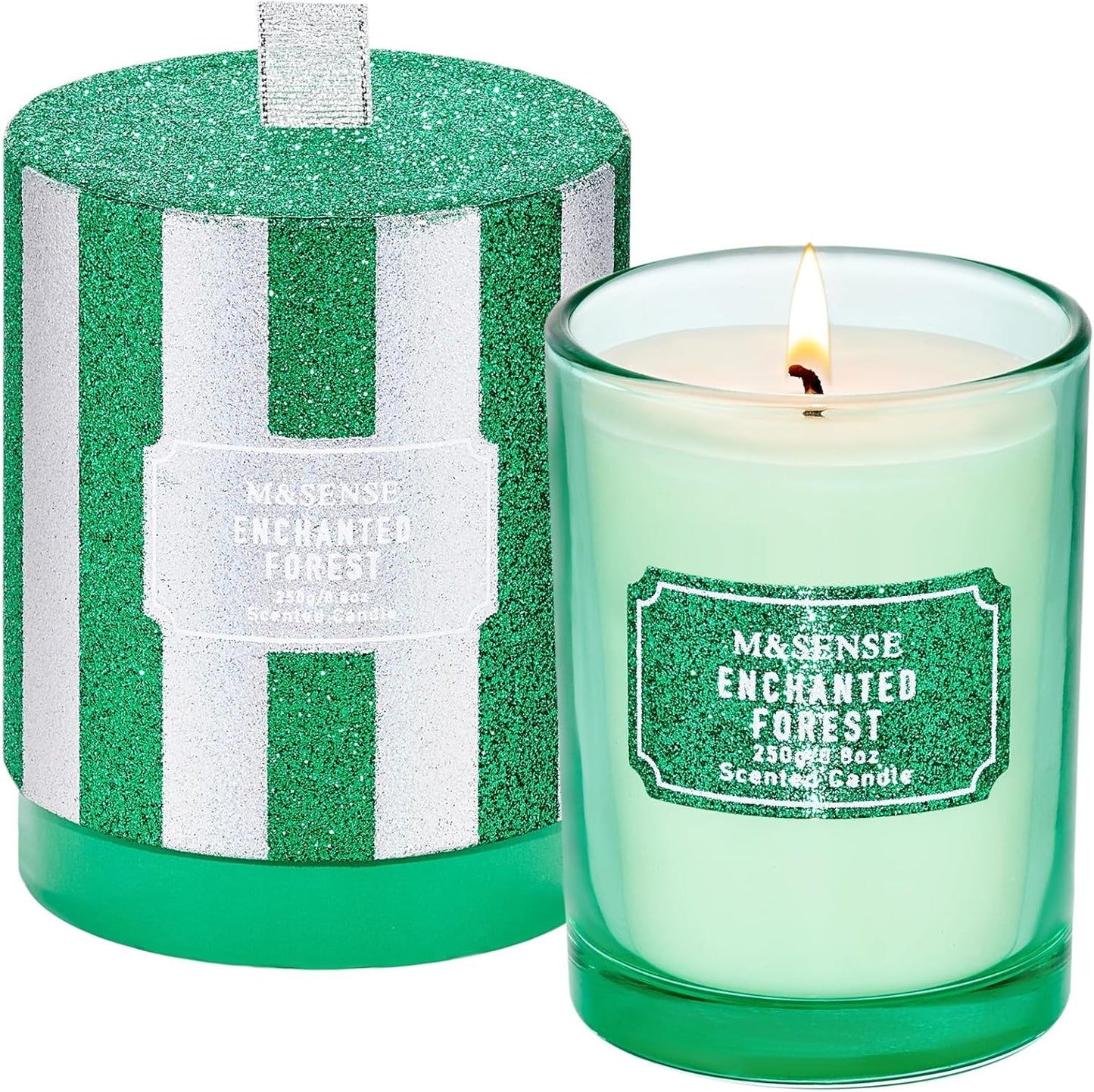 M&SENSE Cederwood Scented Candles, Classic Size 8.8 oz Glitter Jar Candle, Holiday Gifts for Women, Strong Scented Natural Soy Candle for Winter Home Decor, 50 Hours Long Burning Candles