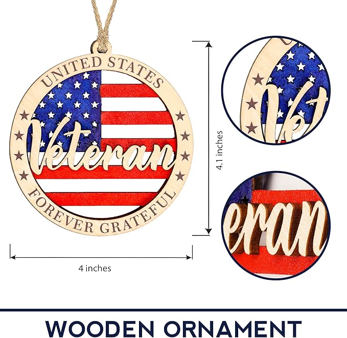 Veteran Ornament - American Flag | Military Pride – Forever Grateful Card – Christmas Ornament 2025 – USA Patriotic Decor - Xmas Tree Funny Decoration - Family Christmas Ornaments 2025