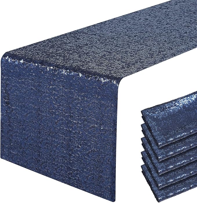 6 Packs 12 x 72 inches Navy Blue Sequin Table Runner, Glitter Runner for Birthday Party Supplies Decorations Wedding Bachelorette Holiday Celebration Bridal Shower Baby Shower