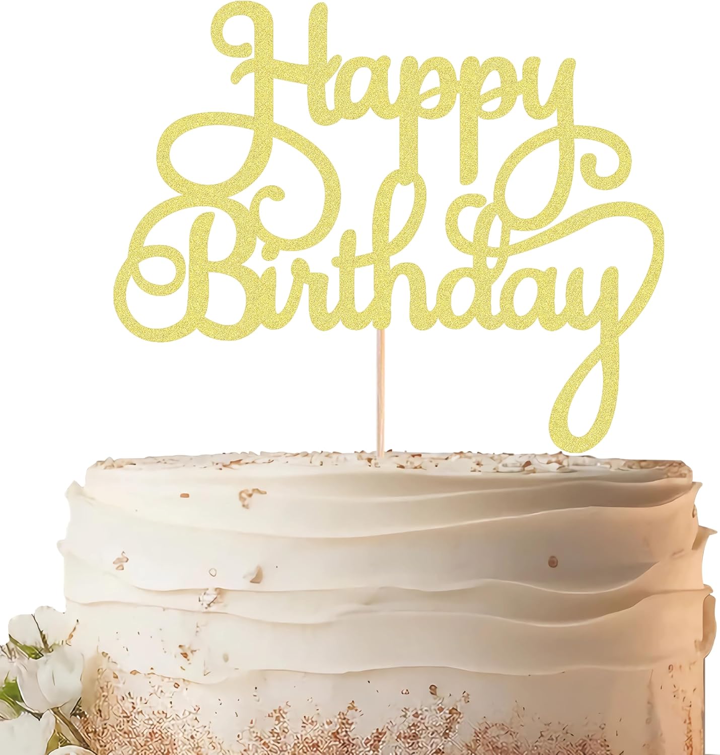 Happy Birthday Cake Topper - Gold Glitter Birthday Party Cake Decoration Supplies - Happy Birthday Cake Decor, for Anniversary/Birthday Party Supplies Photo Booth Props