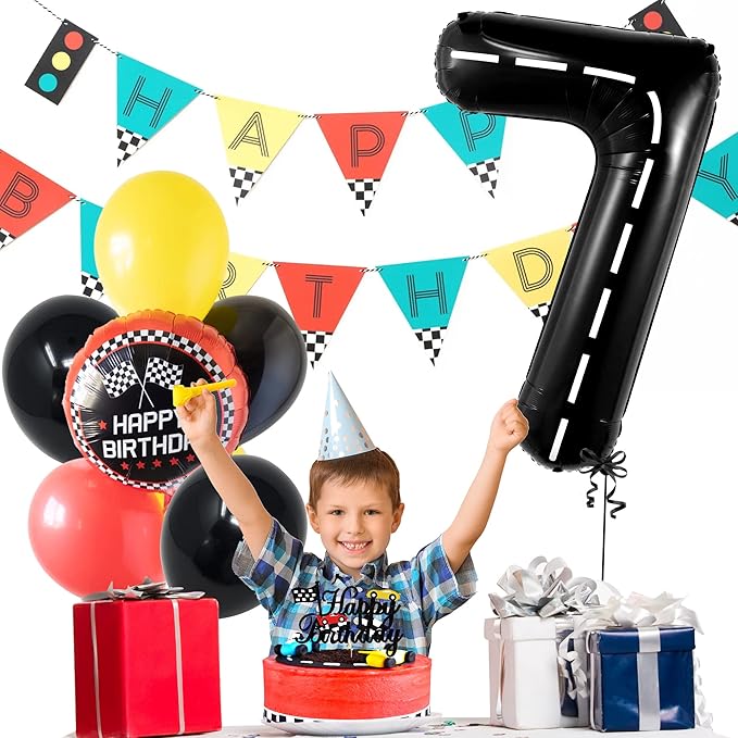 KatchOn Giant Checkered Number 7 Balloon - 40 Inch | 7th Birthday Balloon for 7th Birthday Decorations