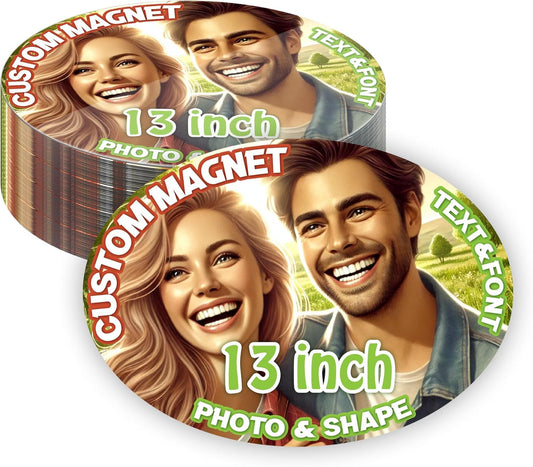 KETABAO – 13" Create Your Own Custom Refrigerator and Car Oval Photo Magnets - Personalized Decorative Magnetic Frames