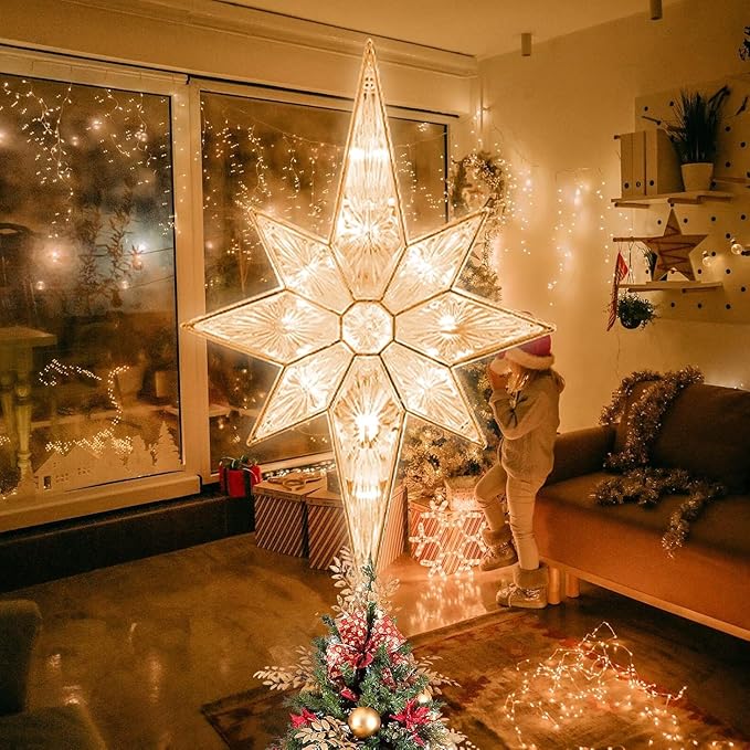 TWINGLEHOME12 Inch 11LED Christmas Tree Topper, Bethlehem Star Christmas Tree Decoration for Home Xmas Tree Decor (Warm White)