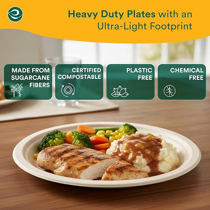 ECO SOUL 100% Compostable Paper Plates 10 Inch [1000-Pack] Biodegradable Heavy Duty Eco-Friendly Disposable Plates for Christmas Dinner, Parties, Wedding & Event