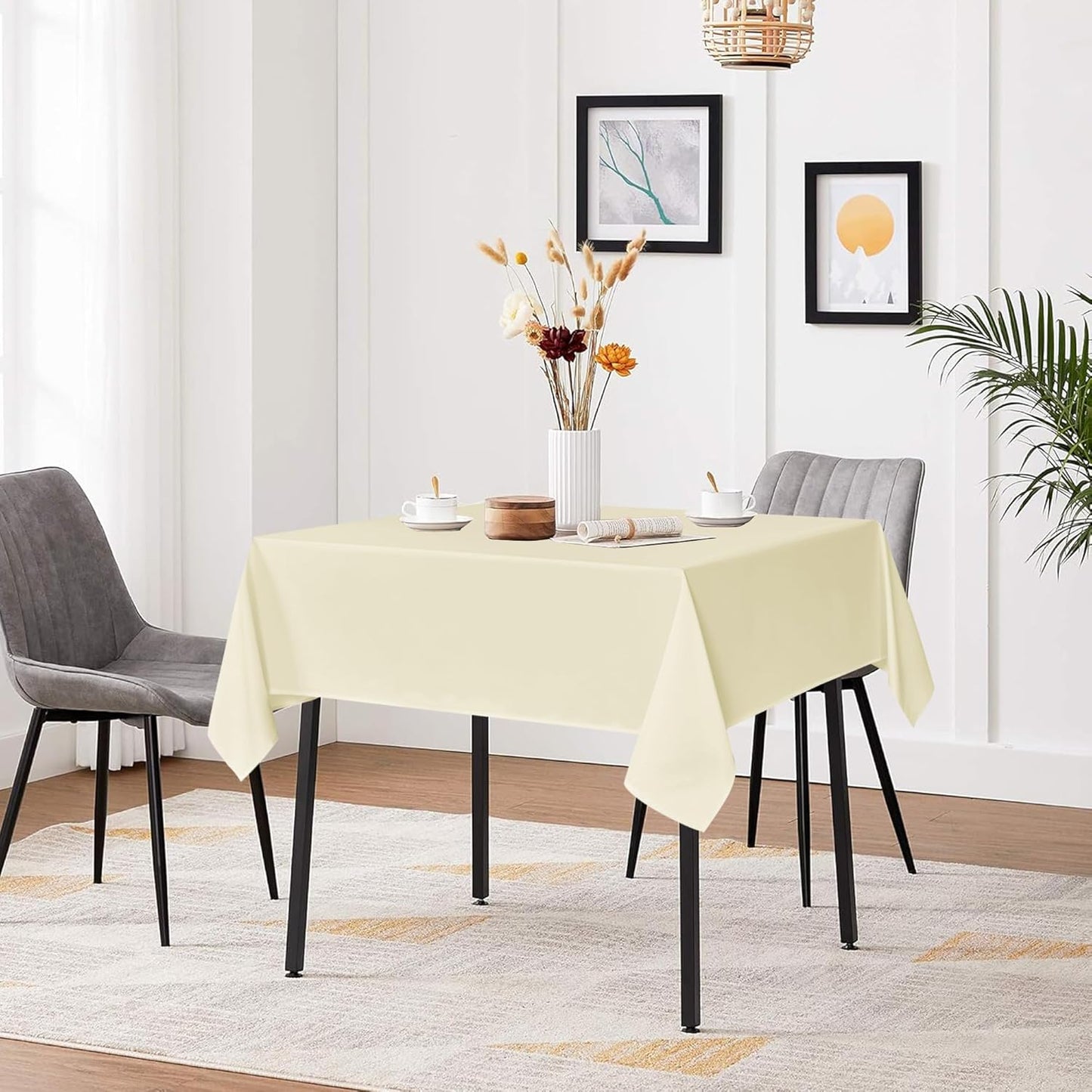 sancua Square Tablecloths 54x54 Inch, 2 Pack - Beige Fabric Table Cloth for Square or Round Tables, Washable Polyester Table Cover for Dinner, Holiday Party, Decorative Display Tables